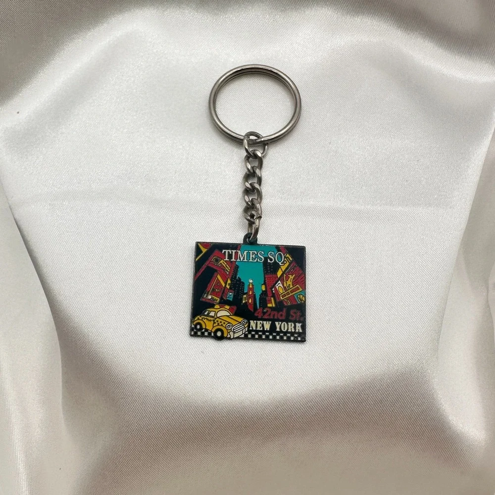 Vintage 80s Times So New York City Keychain 42nd St Yellow Taxi Souvenir Jewelry